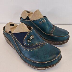 Spring Step L'Artiste Teal Chino Clogs Leather Mules Size 41